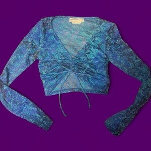 Y2K Urban Renewal Blue Ruched-Front Long Sleeve Crop Top